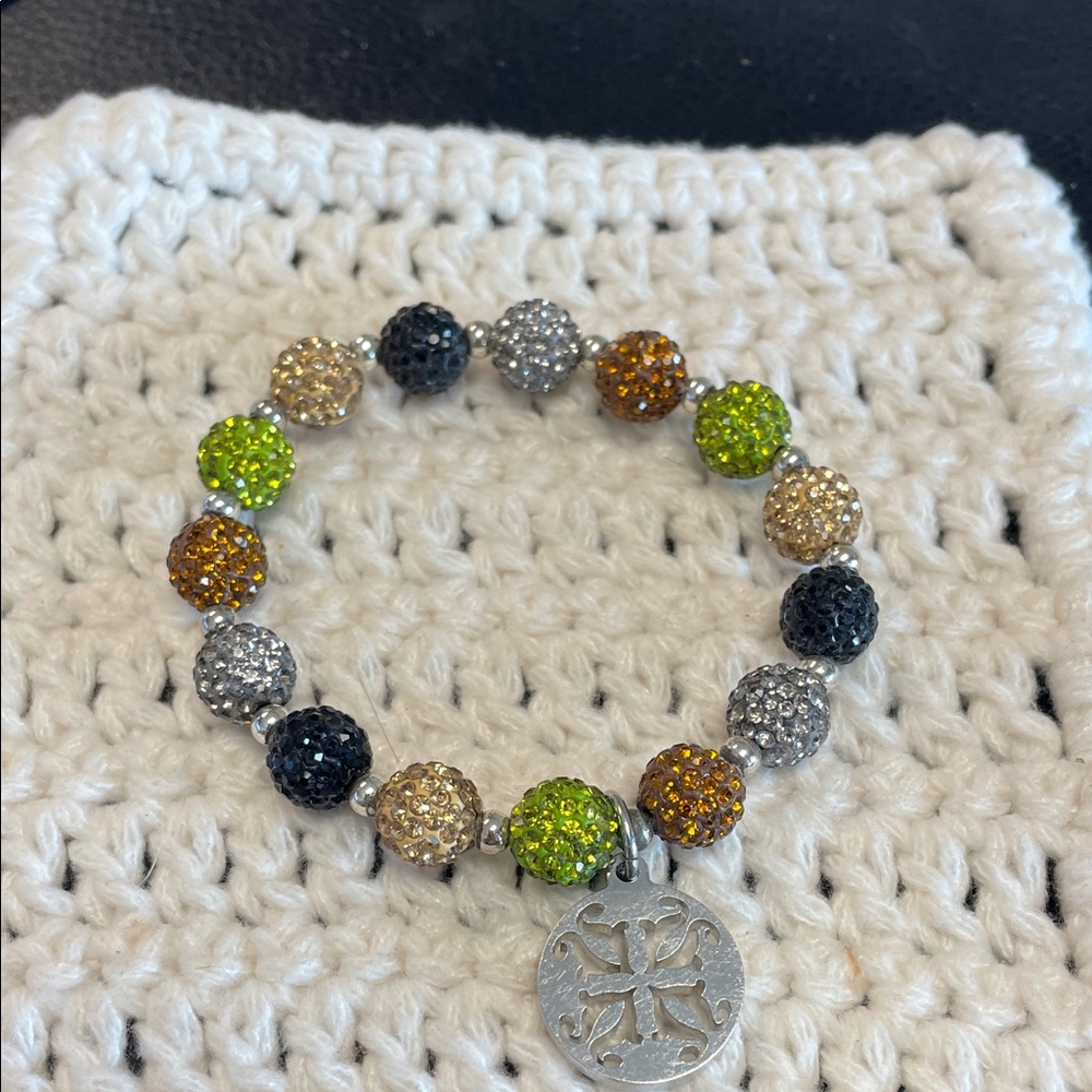 Rustic Cuff Unique Beaded Bracelet with Silver Charm